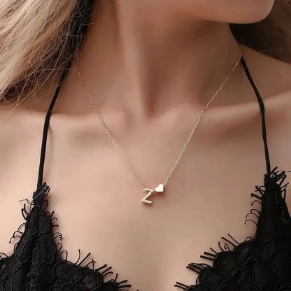 26 Letters Fashion Tiny Heart Dainty Name Initial Necklace