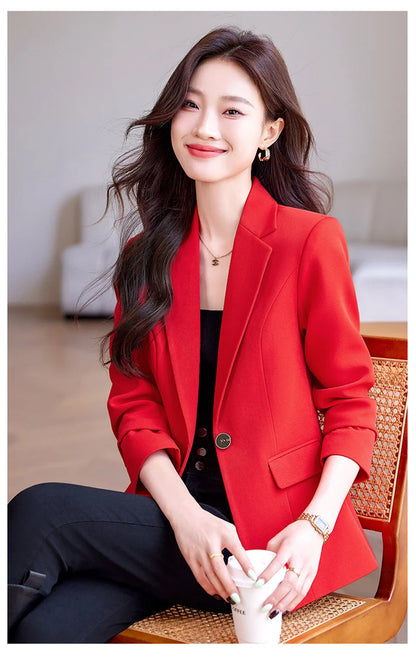 Women Office Blazer Casual Single Button Long Sleeve Office Coat