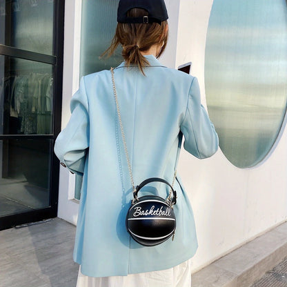 Basketball Shaped Crossbody Bag, Trendy Y2K Chain Shoulder Bag