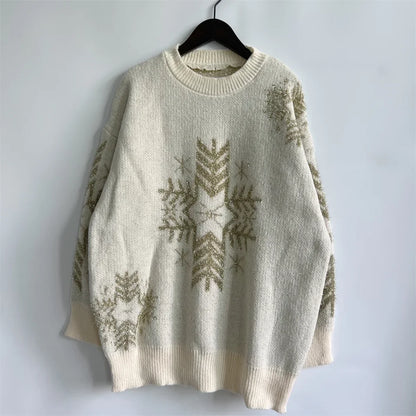 Loose-fit Line Big Snowflake Christmas Sweater Women's Pullover Thickened Crew Neck Sweater