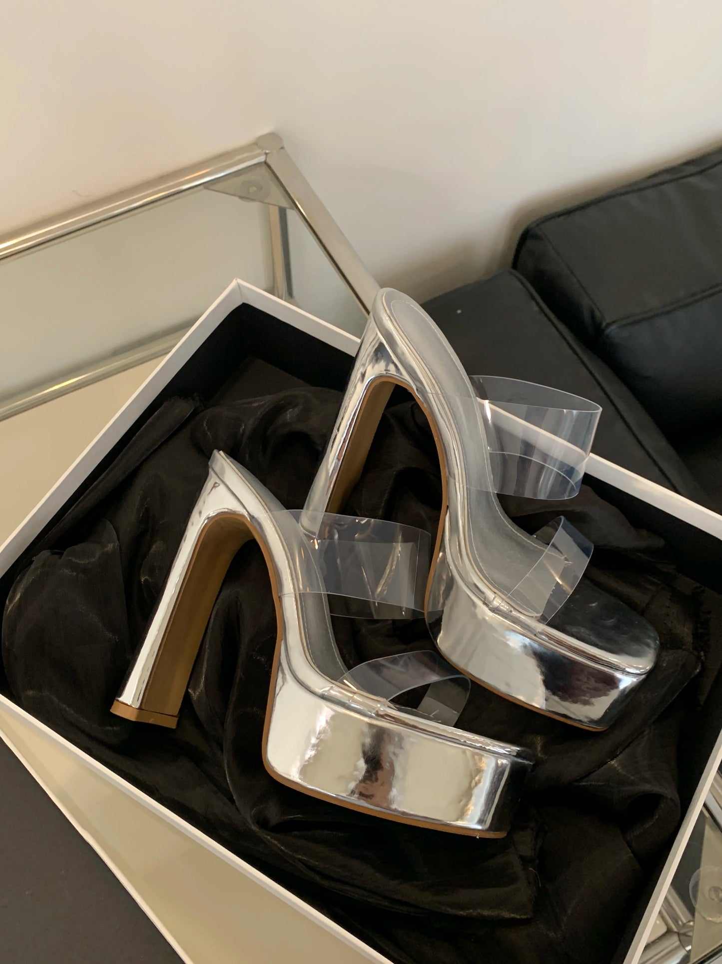 Designer PVC Transparent Platform Slippers Women Square Toe High Heels Slides Shoes