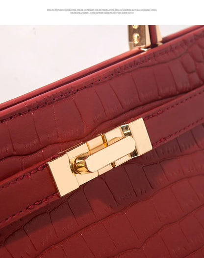 Genuine Leather Women's Bag, Red Mother's Shoulder Bag