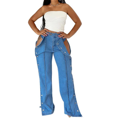 Women Denim Pant Long Pants Slim Fit High Waist Solid Casual Trousers