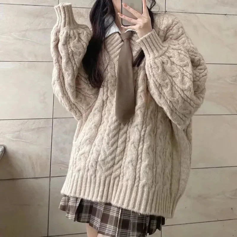 Oversized Knitted Long Sleeve Pullover for Women