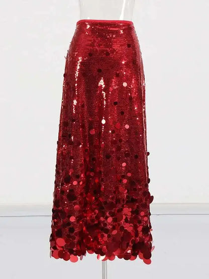 Solid Patchwork Sequins Chic Skirts For Women High Waist Zipper A Line Skirts