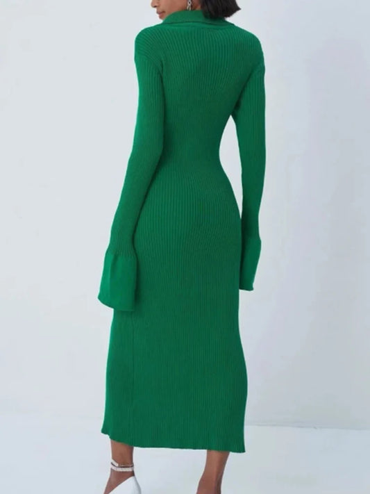 Sexy Women's Knitted Kelly Green Sweater Bodycon Midi Dress