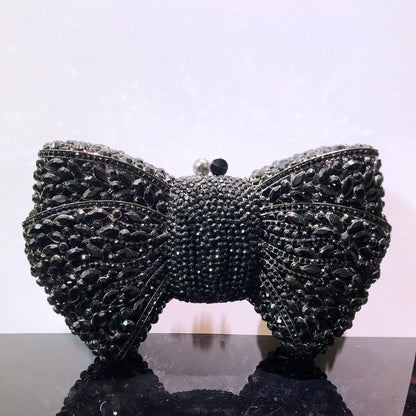 Rhinestone Green/Black Clutch Purse Bow Luxury Diamond Evening Clutches Wedding Bridal Bag