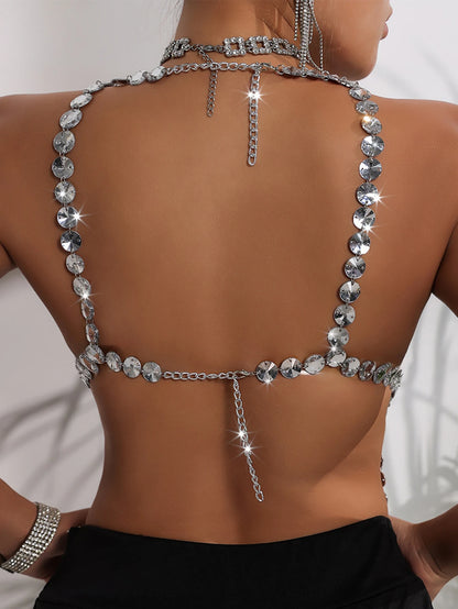 Sexy y2k clothes metal rhinestone corset crop top women summer halter tank top