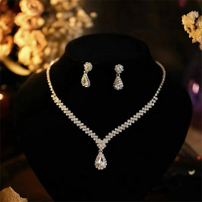 V-shaped Luxurious Necklace Inlaid Rhinestone Jewelry Sets for Women