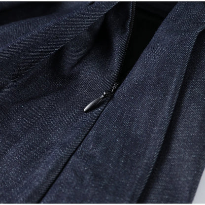 Denim Jacket Mini Skirt Women 2 Piece Set Stand Collar Zipper Long Sleeve Pocket Coat A-line Skirts