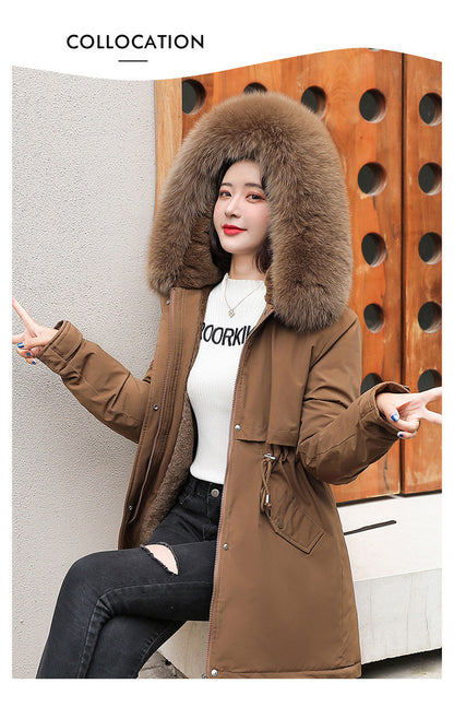 Women Long Wool Lined Hooded Parkas Winter Jacket