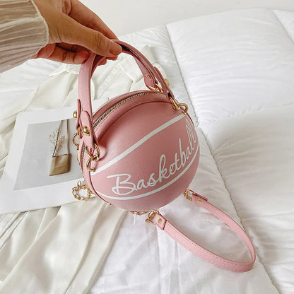 Basketball Shaped Crossbody Bag, Trendy Y2K Chain Shoulder Bag