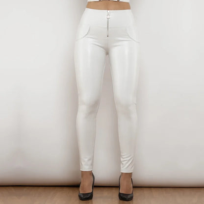Glossy Pants High-Waisted Metallic Leather Leggings Scrunch Butt Pants for Women
