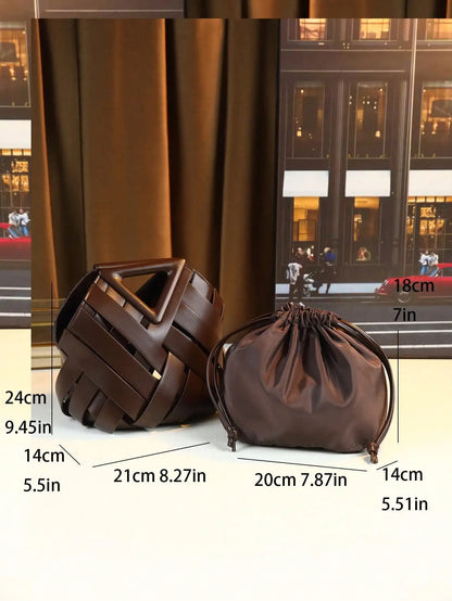 Woven Design Women Handbag, Tote Basket Bag, High-End Inverted Triangle Shaped Handbag
