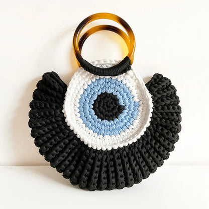 Rope Crochet Handbags Tassel Tote Round Handle Clutch Yarn Beach Bags for Women