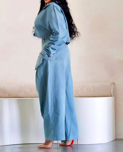 Denim Two Piece Sets Women Pant Set Y2k Streetwear Coats Jeans Elegant Matching Sets