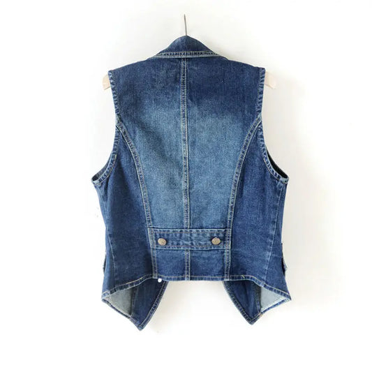Casual Women Denim Vest Jacket Sleeveless Short Jeans Waistcoats Single-Breasted Plus Size