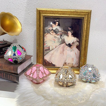 Luxury Glitter Metal Box Women Handbag Crystal Clutch Purse