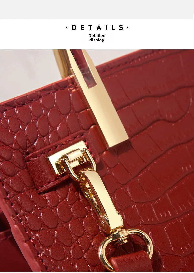 Genuine Leather Women's Bag, Red Mother's Shoulder Bag