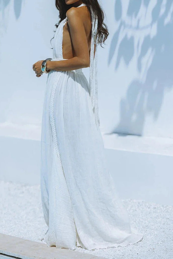 Backless Sexy V Neck Bohemian Long Dress Summer Maxi Sundress Vacation Outfit