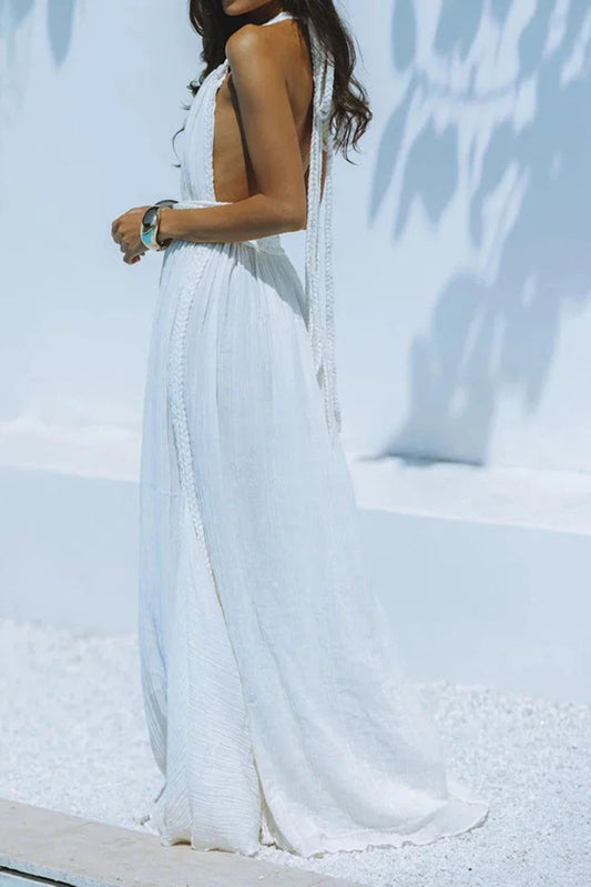 Backless Sexy V Neck Bohemian Long Dress Summer Maxi Sundress Vacation Outfit