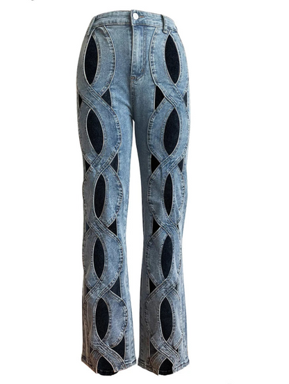 Stretchy Cross Hollow Out Loose Denim Cargo Pants for Women