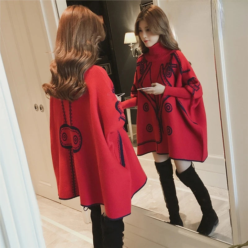 Turtleneck Loose Sweater Knit Pullover Jumper Women Clothing Bat sleeve Sweater