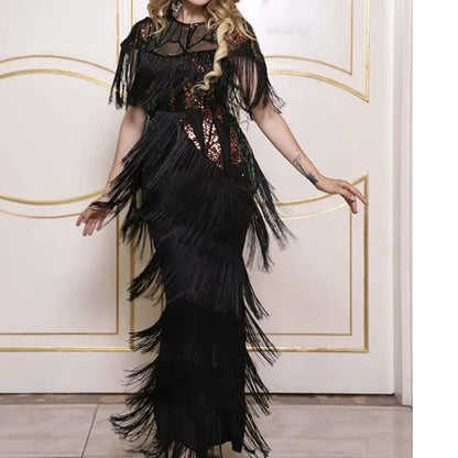 Women Sexy Fringed Embellished Bodycon Celebrity Evening Dress
