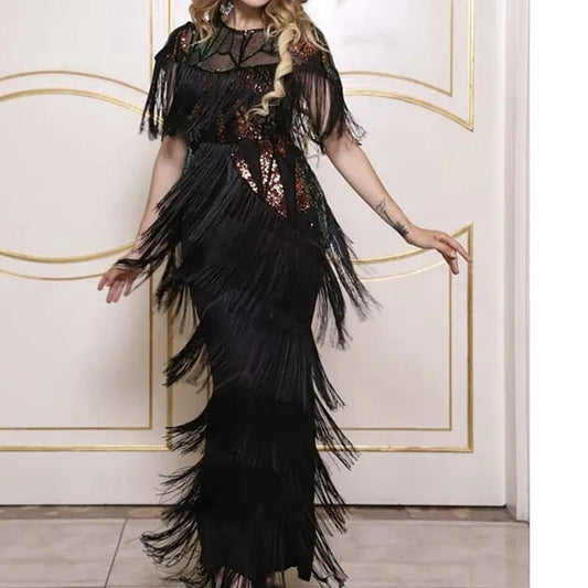 Women Sexy Fringed Embellished Bodycon Celebrity Evening Dress