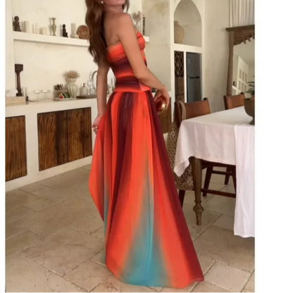 Tie-dye Gradient Hollow Out Women's Maxi Dress Elegant Off Shoulder Long Dresses