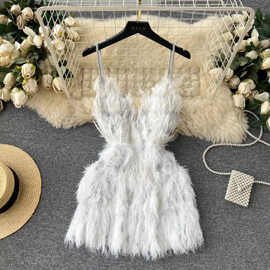 Solid Halter Women Dress All Match Off Shoulder Dresses Sexy Elegant Tassel Mini Dress