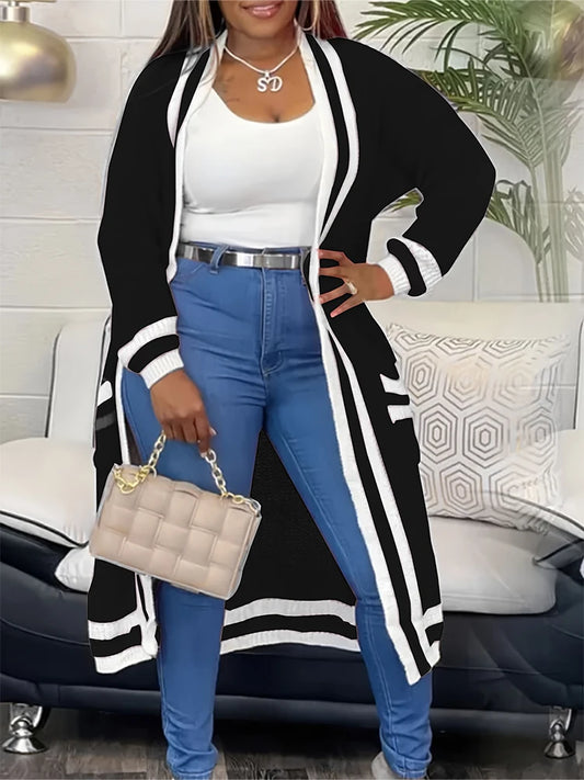 Plus Size Women's Long Sleeve V-Neck Maxi Cardigan Button Down Thick Casual Cardigan