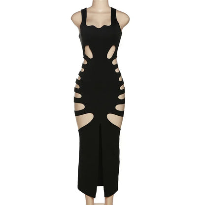 Sexy Dress Women Summer New Sleeveless Split Solid Skinny Stretch Maxi Bodycon Clubwear Vacation Outfits