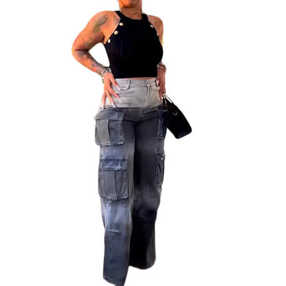 Women Denim Pant Jeans Wide Leg Long Pants Graduation High Waist Straight Trousers Y2k Streetwear