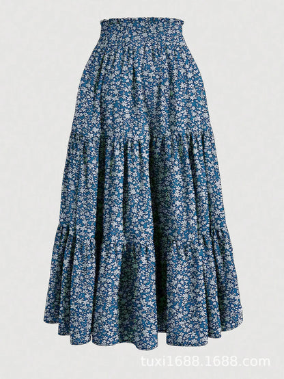 Women's Patchwork Solid Color Loose Skirt; Commuting Casual Cake Skirt; Elastic Waist Elegant Skirt