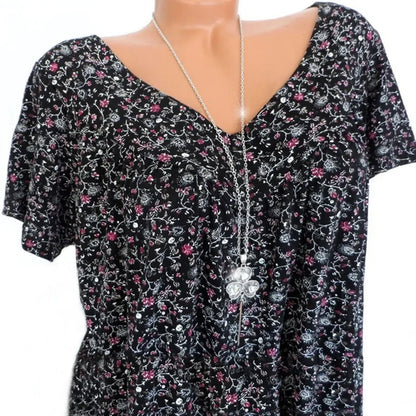 Loose Sleeveless Long Tank T-Shirt V-Neck Tops Floral Print Tees
