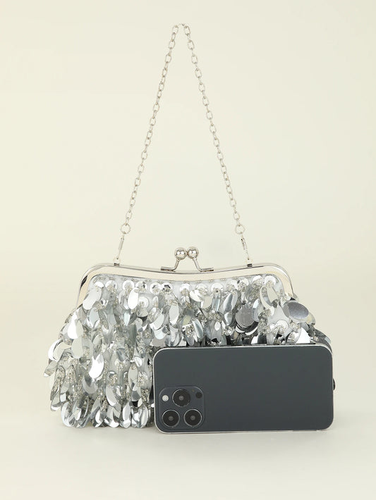 Handmake solid sequin hand crossbody clutch evening bag for wedding and party