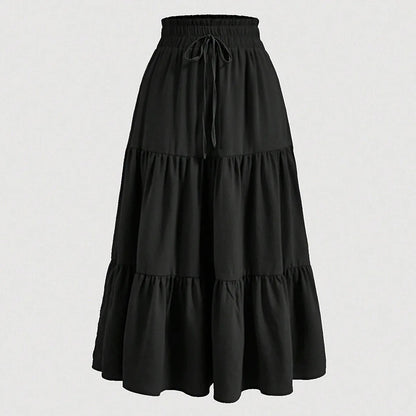Women's Patchwork Solid Color Loose Skirt; Commuting Casual Cake Skirt; Elastic Waist Elegant Skirt