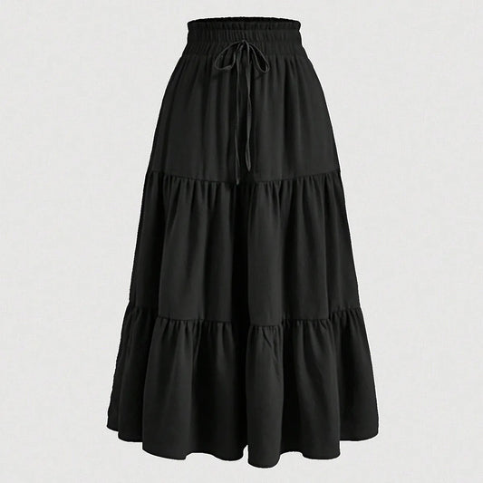 Women's Patchwork Solid Color Loose Skirt; Commuting Casual Cake Skirt; Elastic Waist Elegant Skirt