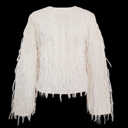Tassels Design Solid Color Sweater Women Loose Knitted Pullover Jumper