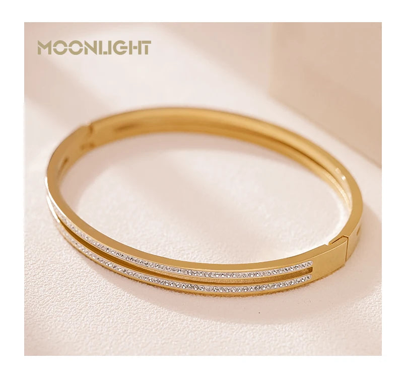 Trendy Titanium Steel Cubic Zirconia Cuff Bangles for Women