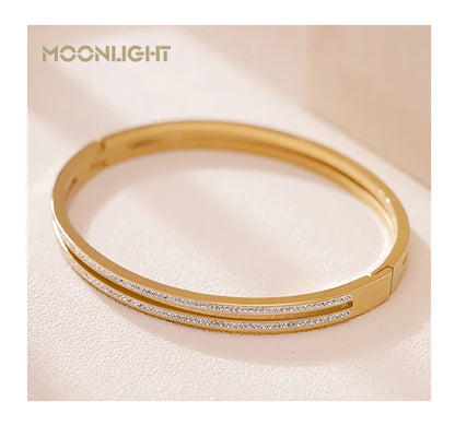Trendy Titanium Steel Cubic Zirconia Cuff Bangles for Women