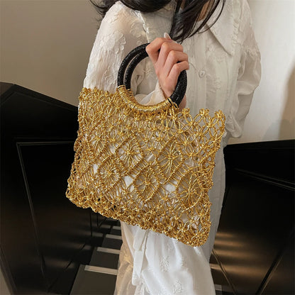 Handmade Woven Design Round Handle Handbags For Women