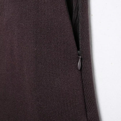 Knitted Patchwork Pleated Side Zipper Midi Skirt Vintage High Waist Female Chic Lady Skirts