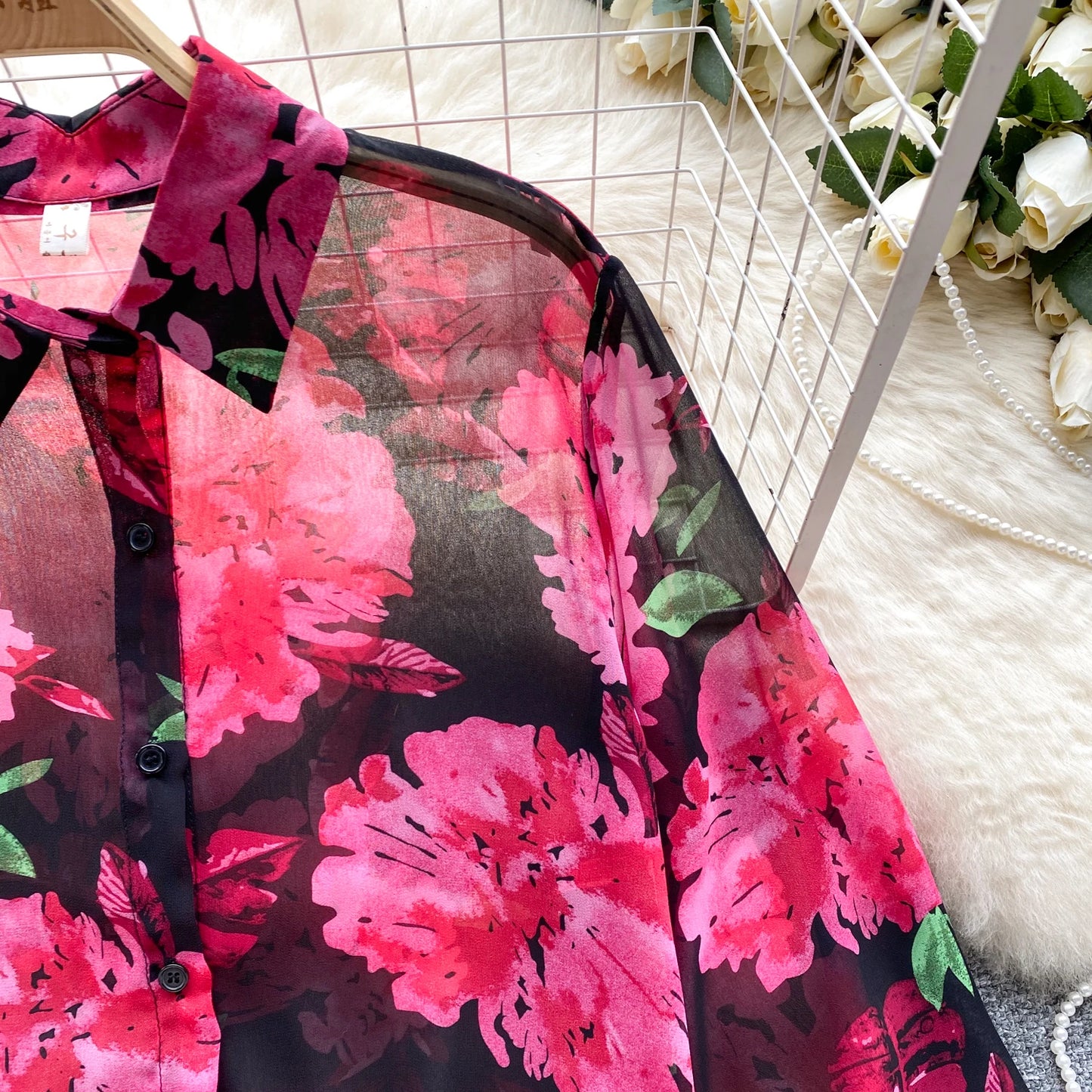 Floral Print Women Shirt Summer Lantern Sleeve Retro French Loose Blouse