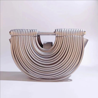 Gold Luxury Designer Brand Handwoven Noodle Bags Half Round Silver Evening Clutch