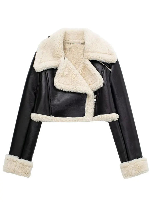 Women Solid Front Zipper Jackets Vintage Lapel Neck Long Sleeves Jacket