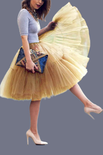 Fluffy Tulle Skirt Petticoat Adult Elastic Waist Underskirt Layers Bridal Midi Tutu Skirts Women Prom Evening