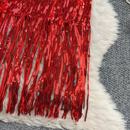 Women Chic Sequin tassel glitter Skirt High Waist Elegant Korean Fashion Skirt