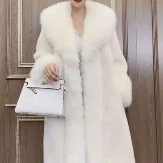 Faux Fur Coats Women Long Coat Thick Warm Turn Down Collar Jacket